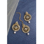 Women's Rose Gold Plated Alloy Kundan Earrings &amp; Mangtikka (White)