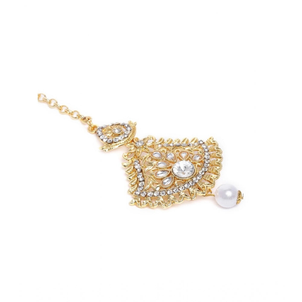 Women's Rose Gold Plated Alloy Kundan Earrings &amp; Mangtikka (White)