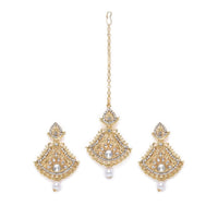 Women's Rose Gold Plated Alloy Kundan Earrings &amp; Mangtikka (White)