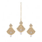 Women's Rose Gold Plated Alloy Kundan Earrings &amp; Mangtikka (White)