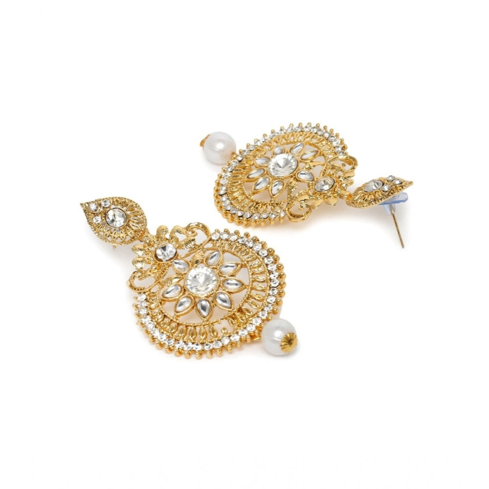 Women's Rose Gold Plated Alloy Kundan Earrings &amp; Mangtikka (White)