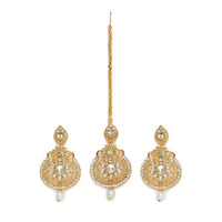 Women's Rose Gold Plated Alloy Kundan Earrings &amp; Mangtikka (White)