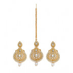 Women's Rose Gold Plated Alloy Kundan Earrings &amp; Mangtikka (White)