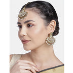 Women's Rose Gold Plated Alloy Kundan Earrings &amp; Mangtikka (White)