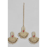 Women's Rose Gold Plated Alloy Kundan Earrings &amp; Mangtikka (White)