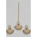 Women's Rose Gold Plated Alloy Kundan Earrings &amp; Mangtikka (White)