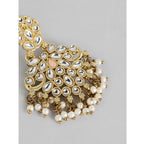 Women's Rose Gold Plated Alloy Kundan Earrings &amp; Mangtikka (White)