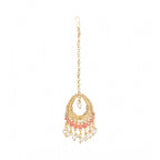 Women's Rose Gold Plated Alloy Kundan Earrings &amp; Mangtikka (Pink)