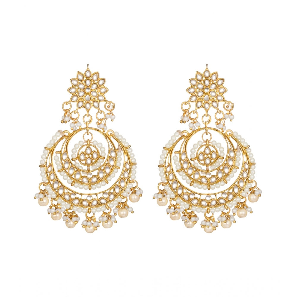 Women's Rose Gold Plated Alloy Kundan Earrings &amp; Mangtikka (White)