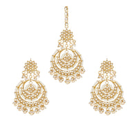 Women's Rose Gold Plated Alloy Kundan Earrings &amp; Mangtikka (White)