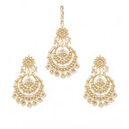 Women's Rose Gold Plated Alloy Kundan Earrings &amp; Mangtikka (White)