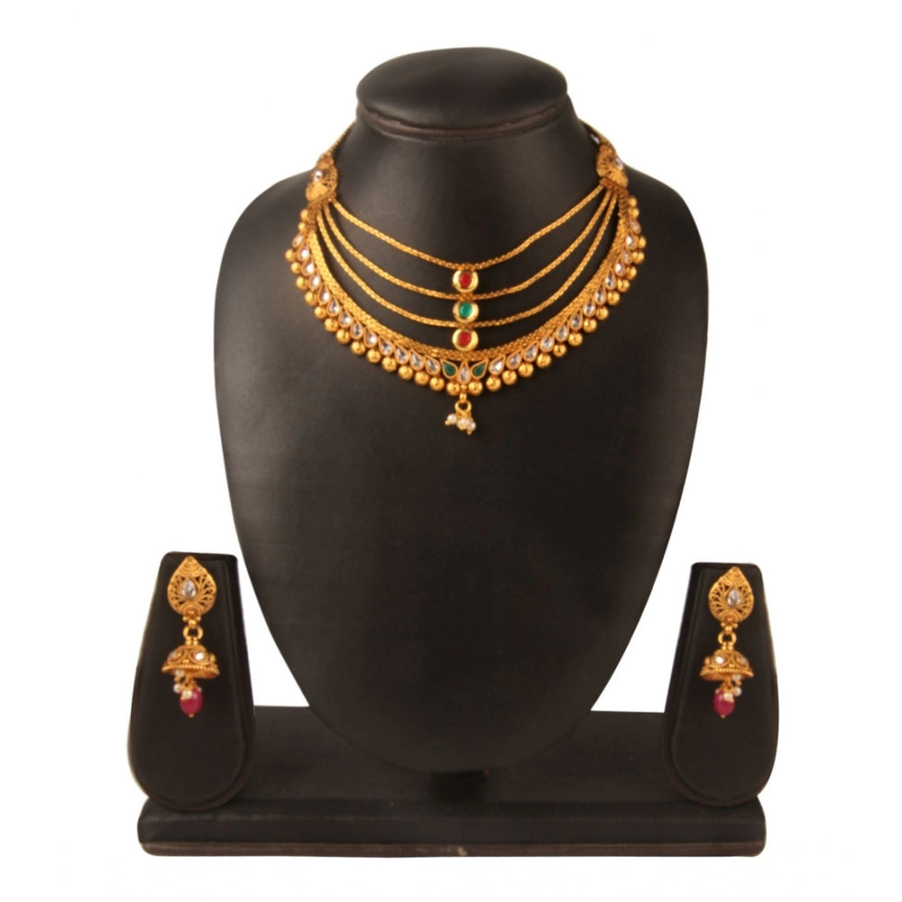 Women's Rose Gold Plated Alloy Necklace &amp; Earings Set (Multicolor)