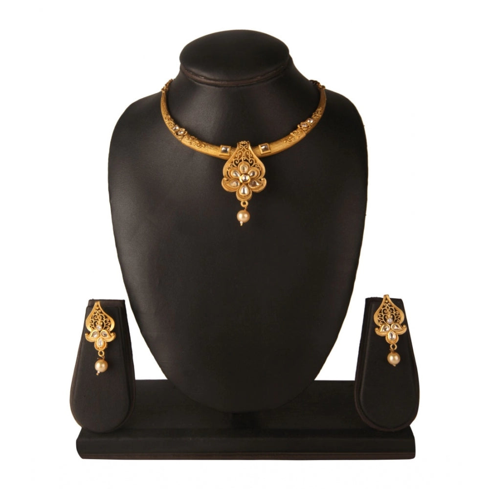 Women's Rose Gold Plated Alloy Necklace &amp; Earings Set (Gold &amp; White)
