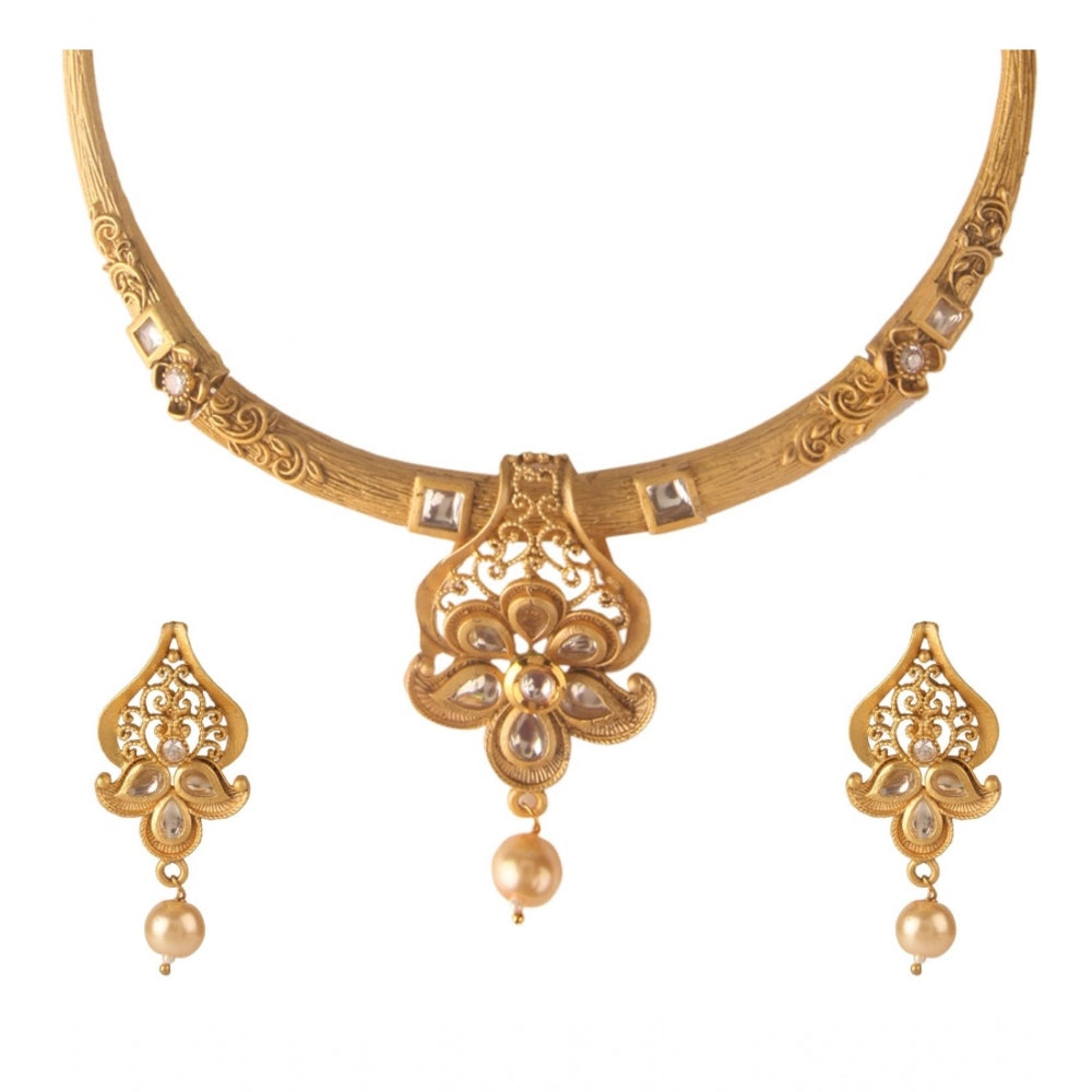 Women's Rose Gold Plated Alloy Necklace &amp; Earings Set (Gold &amp; White)