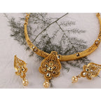 Women's Rose Gold Plated Alloy Necklace &amp; Earings Set (Gold &amp; White)