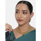 Women's Rose Gold Plated Alloy Choker Necklace Set (Green &amp; Red)
