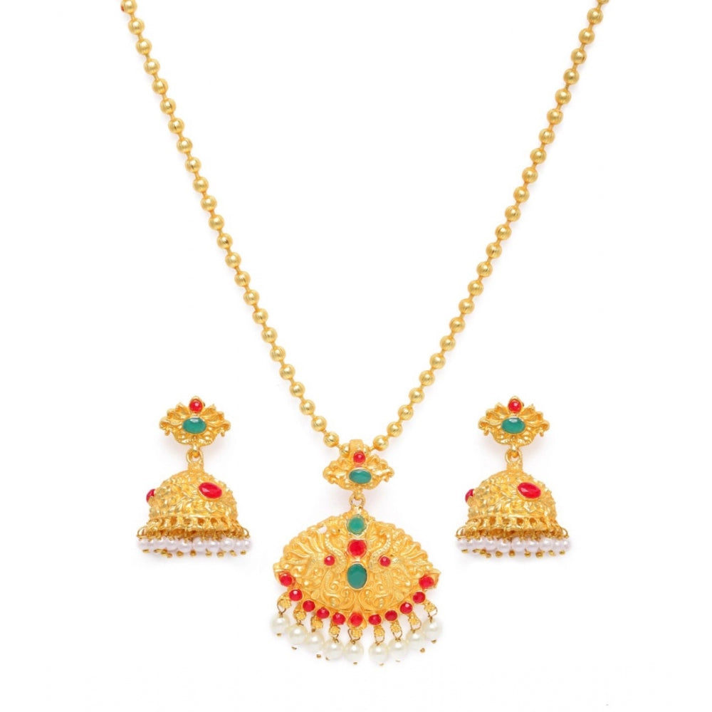 Women's Rose Gold Plated Alloy Jewellery Chain Pendant Sets (Gold &amp; Red)