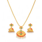 Women's Rose Gold Plated Alloy Jewellery Chain Pendant Sets (Gold &amp; Red)