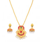 Women's Rose Gold Plated Alloy Jewellery Chain Pendant Sets (Gold &amp; Red)