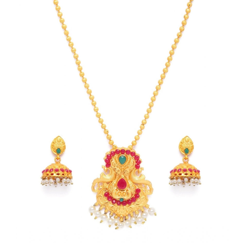 Women's Rose Gold Plated Alloy Jewellery Chain Pendant Sets (Gold &amp; Red)