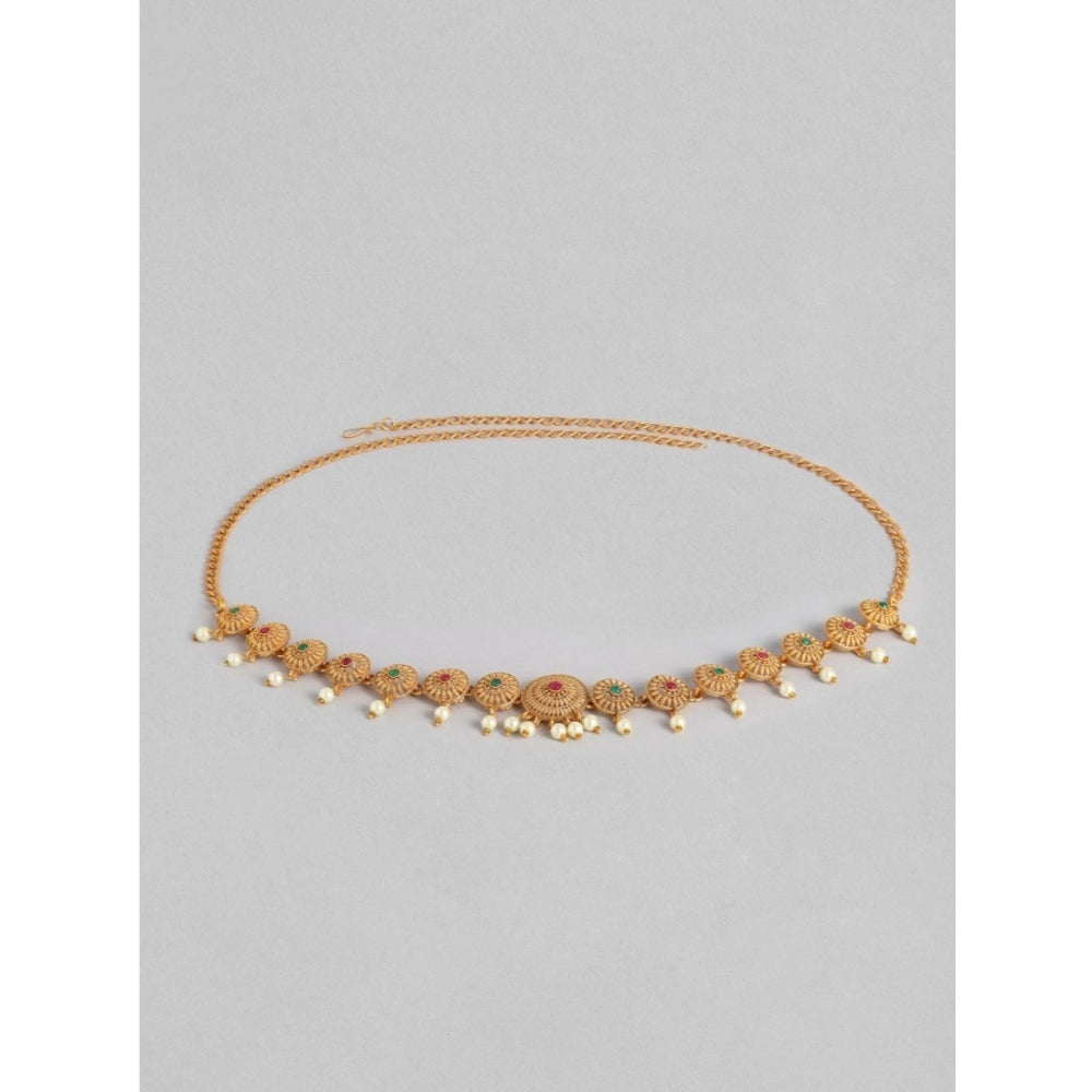 Women's Rose Gold Plated Alloy Hip Belt Kamarband (Red &amp; Green)