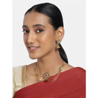 Women's Rose Gold Plated Alloy Necklace &amp; Earings Set (Green &amp; Red)