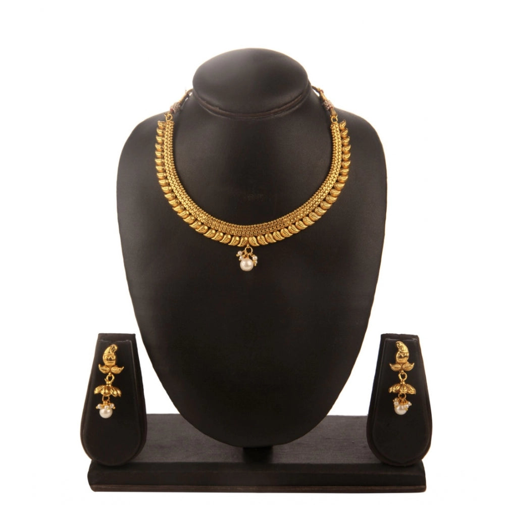 Women's Rose Gold Plated Alloy Necklace &amp; Earings Set (Gold)