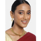 Women's Rose Gold Plated Alloy Necklace &amp; Earings Set (Gold)