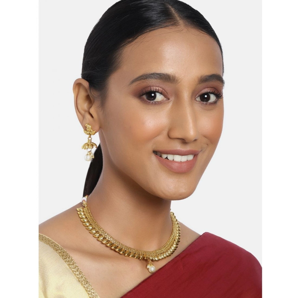 Women's Rose Gold Plated Alloy Necklace &amp; Earings Set (Gold)