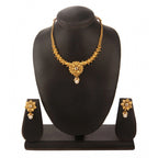 Women's Rose Gold Plated Alloy Necklace &amp; Earings Set (Gold)