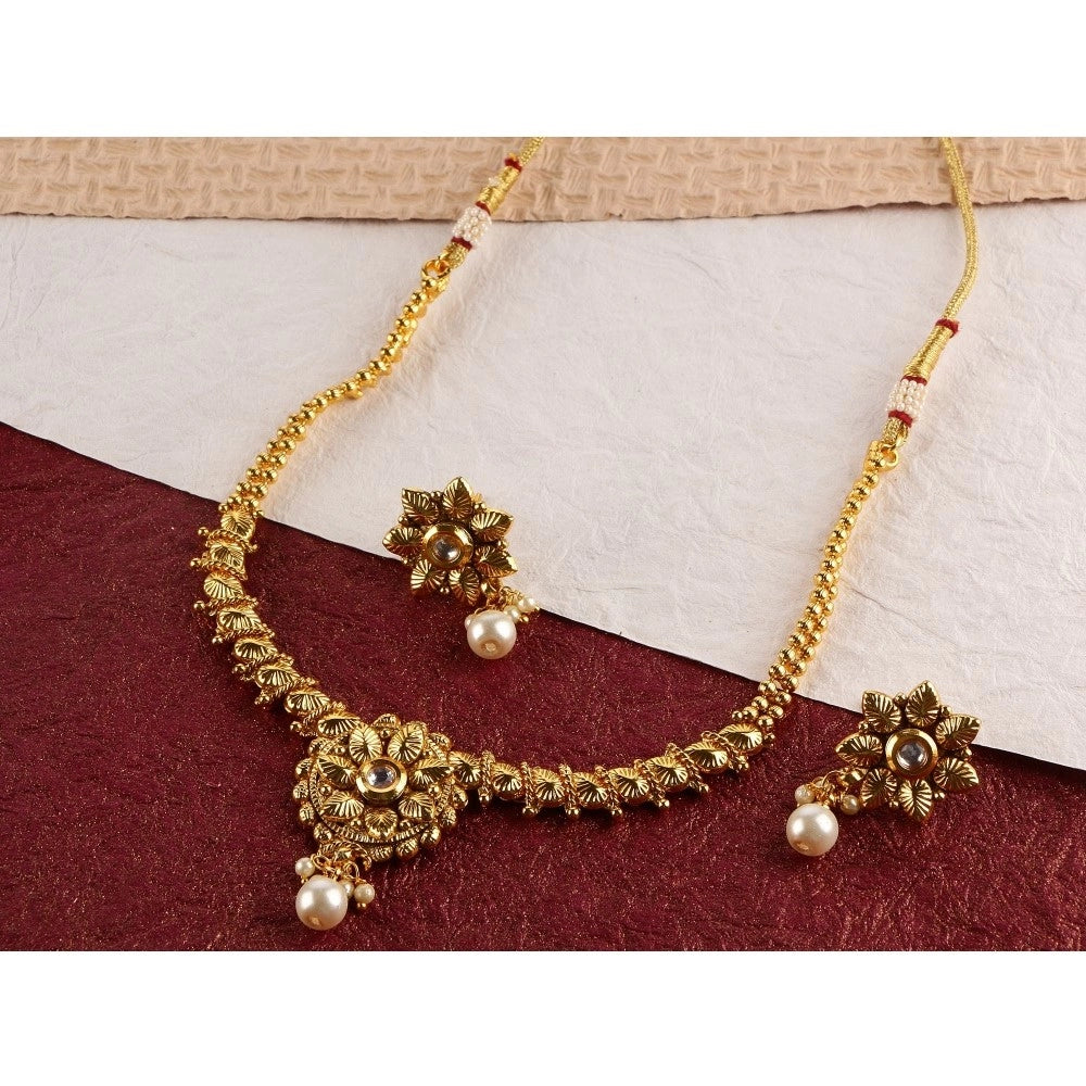 Women's Rose Gold Plated Alloy Necklace &amp; Earings Set (Gold)