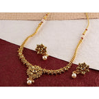 Women's Rose Gold Plated Alloy Necklace &amp; Earings Set (Gold)