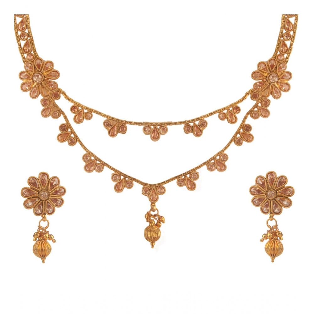 Women's Rose Gold Plated Alloy Necklace &amp; Earings Set (White)