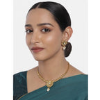 Women's Rose Gold Plated Alloy Necklace &amp; Earings Set (Gold)