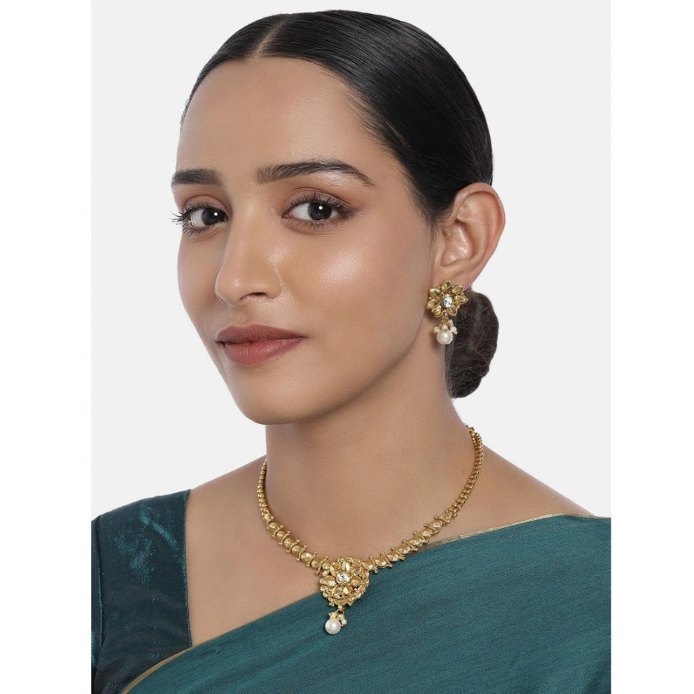 Women's Rose Gold Plated Alloy Necklace &amp; Earings Set (Gold)