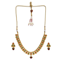 Women's Rose Gold Plated Alloy Necklace &amp; Earings Set (Green &amp; Red)