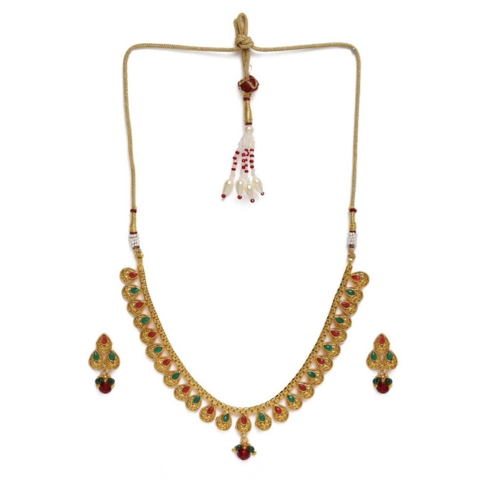 Women's Rose Gold Plated Alloy Necklace &amp; Earings Set (Green &amp; Red)