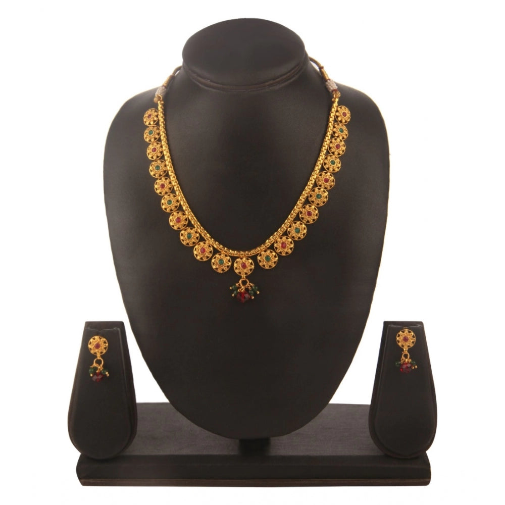 Women's Rose Gold Plated Alloy Necklace &amp; Earings Set (Green &amp; Red)