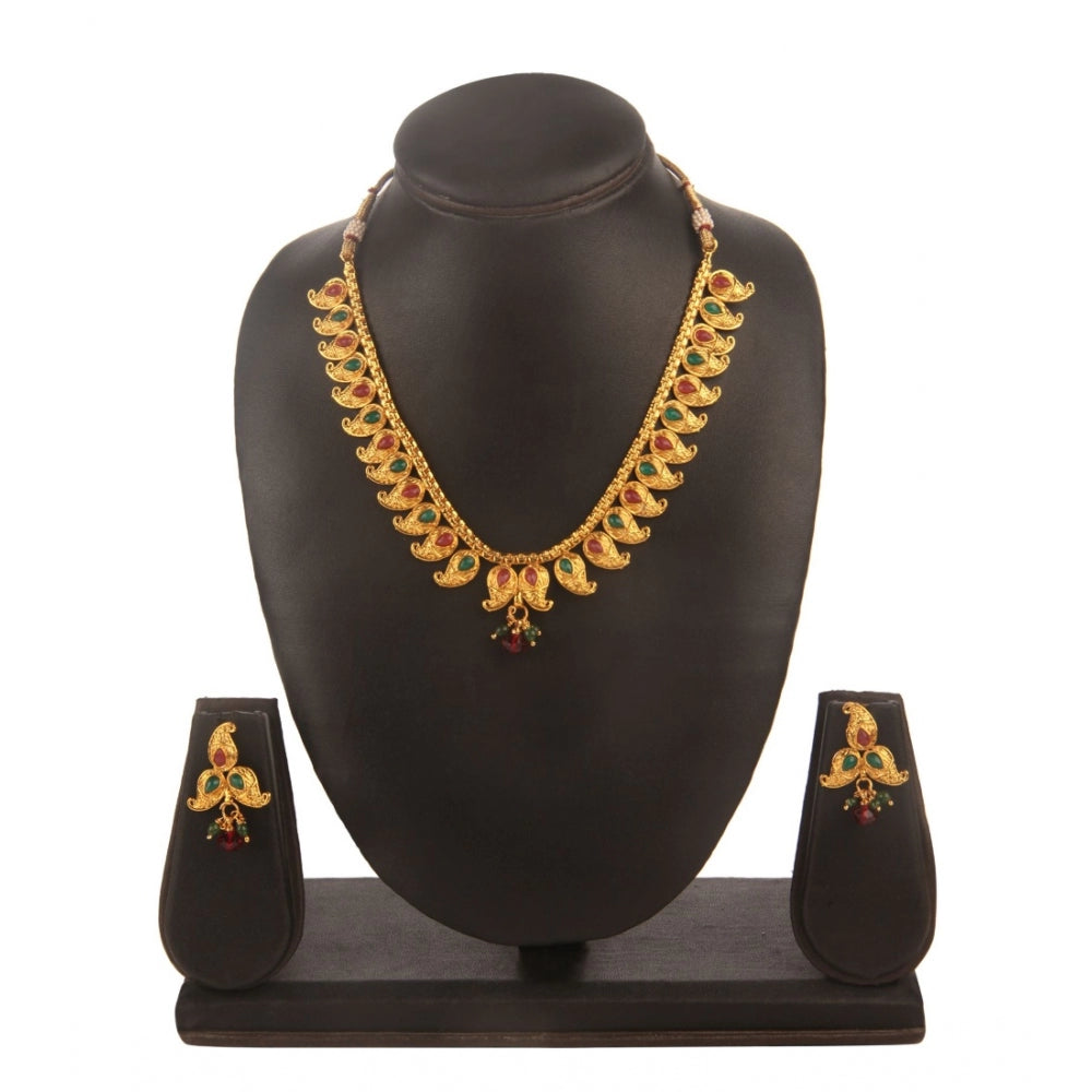 Women's Rose Gold Plated Alloy Necklace &amp; Earings Set (Green &amp; Red)