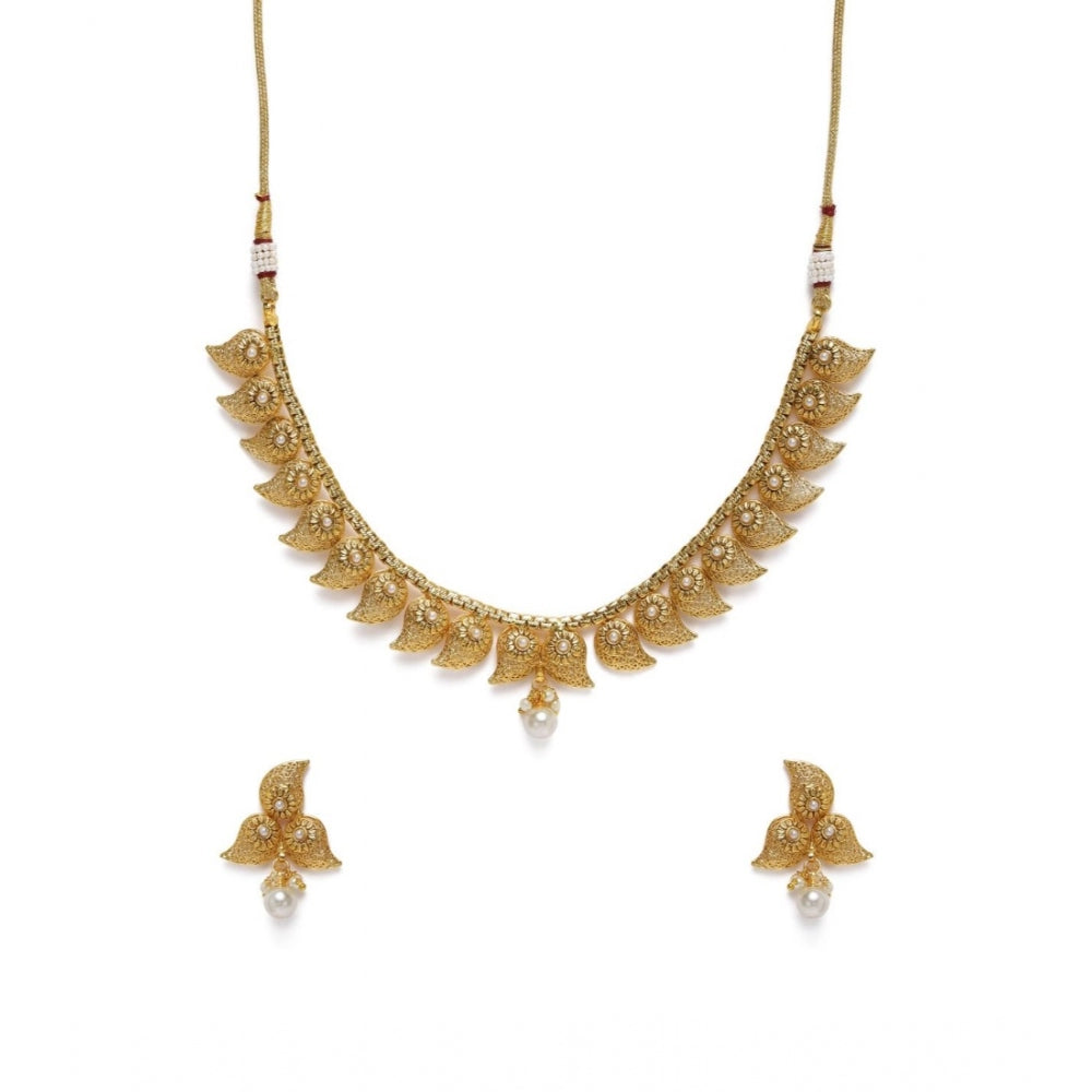Women's Rose Gold Plated Alloy Necklace &amp; Earings Set (Gold)
