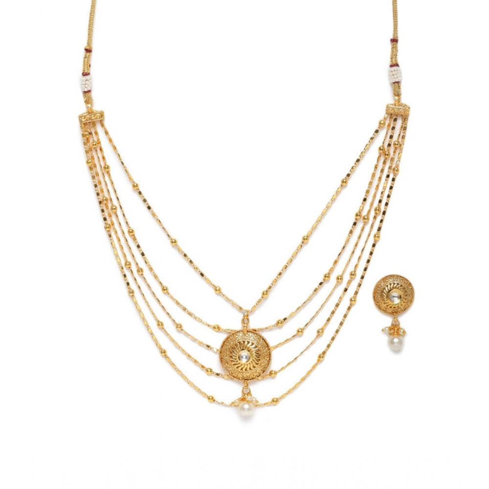 Women's Rose Gold Plated Alloy Necklace &amp; Earings Set (Gold)