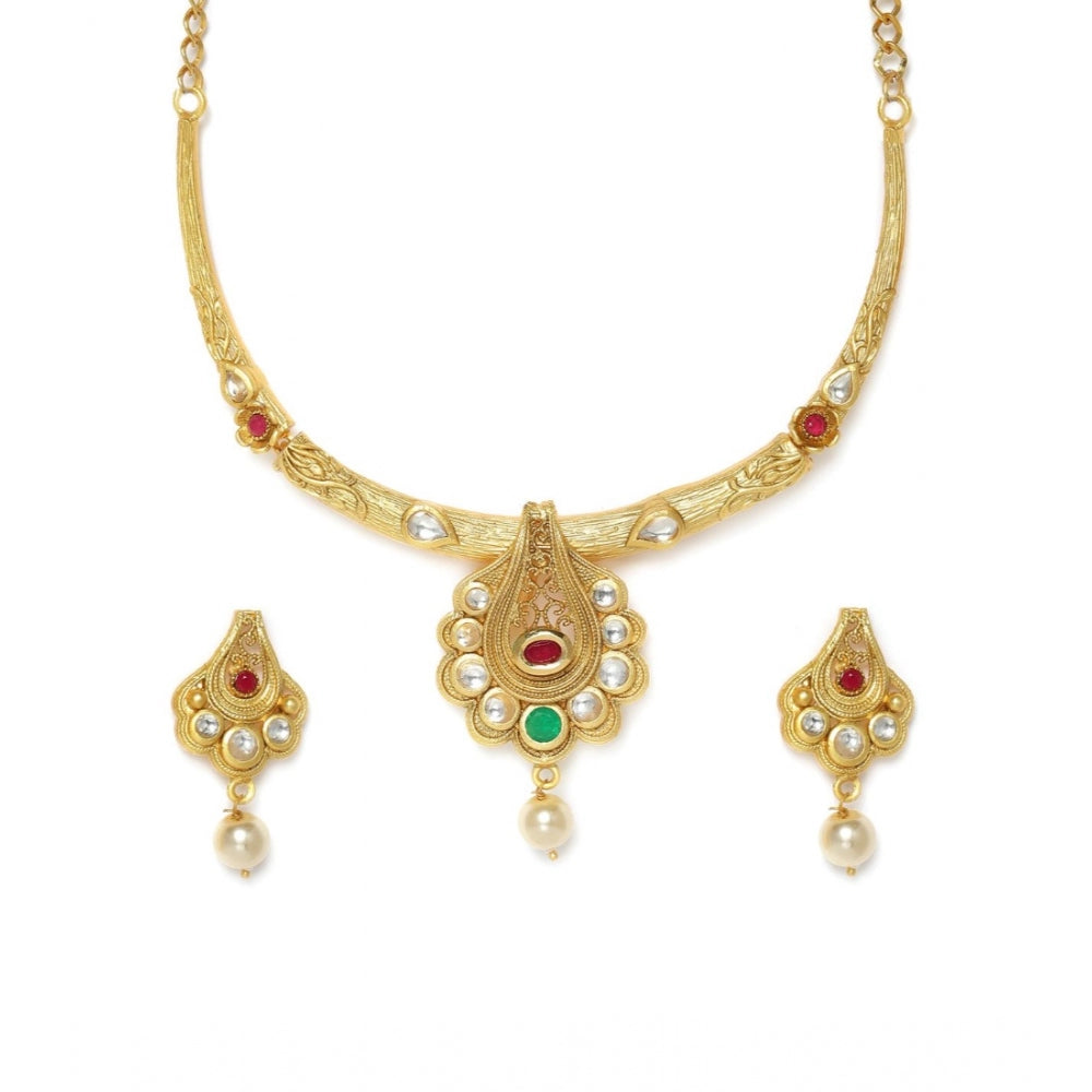 Women's Rose Gold Plated Alloy Necklace &amp; Earings Set (White &amp; Red)