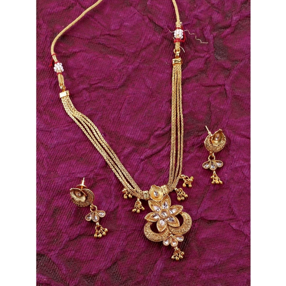 Women's Rose Gold Plated Alloy Necklace &amp; Earings Set (Gold)