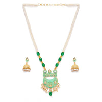 Women's Rose Gold Plated Alloy Necklace &amp; Earings Set (Green)