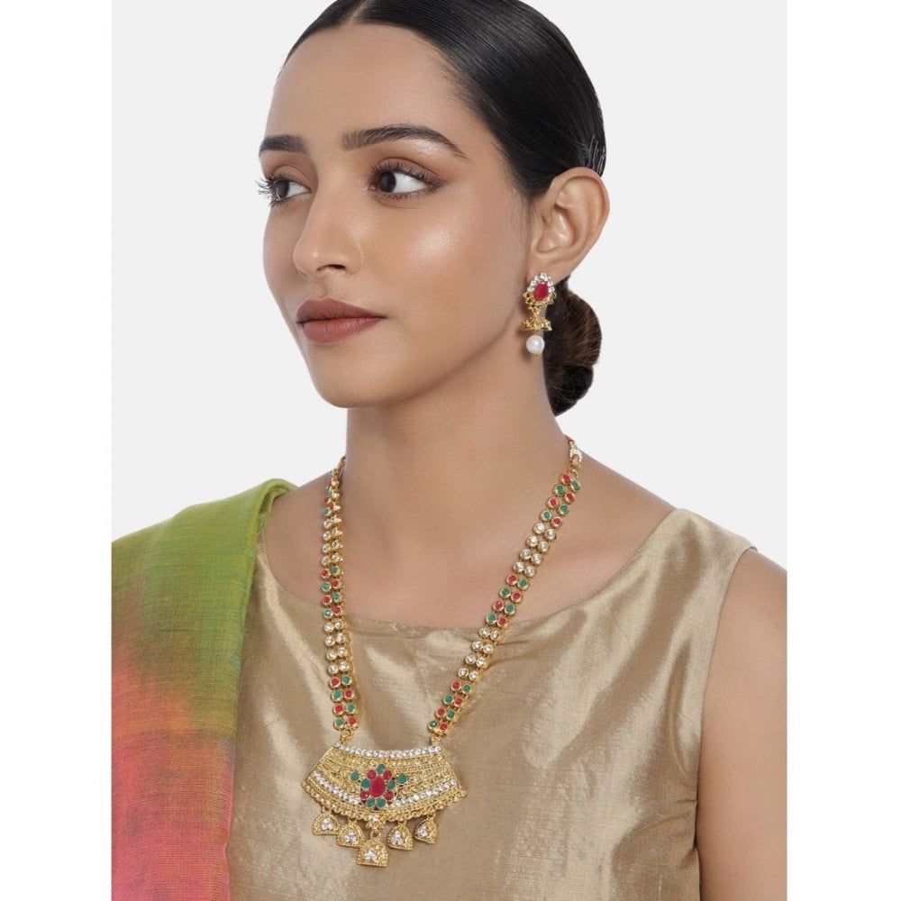 Women's Rose Gold Plated Alloy Necklace &amp; Earings Set (Green &amp; Red)