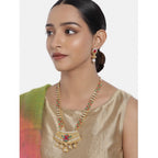 Women's Rose Gold Plated Alloy Necklace &amp; Earings Set (Green &amp; Red)