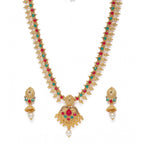 Women's Rose Gold Plated Alloy Necklace &amp; Earings Set (Green &amp; Red)