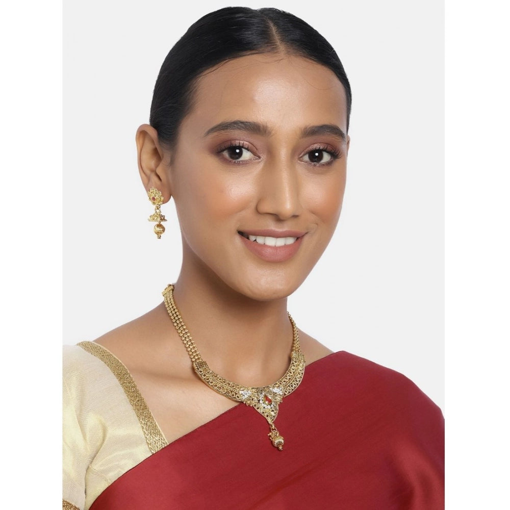 Women's Rose Gold Plated Alloy Necklace &amp; Earings Set (Gold)