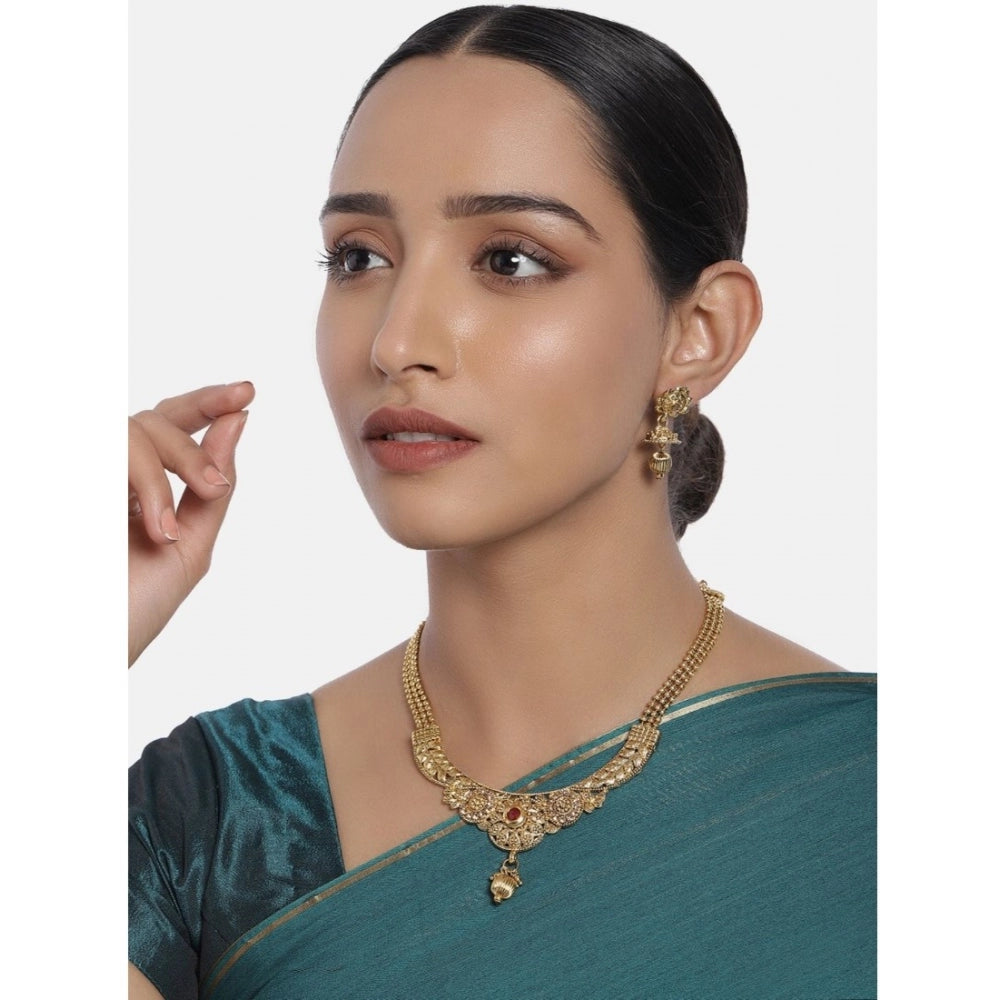 Women's Rose Gold Plated Alloy Necklace &amp; Earings Set (Gold)