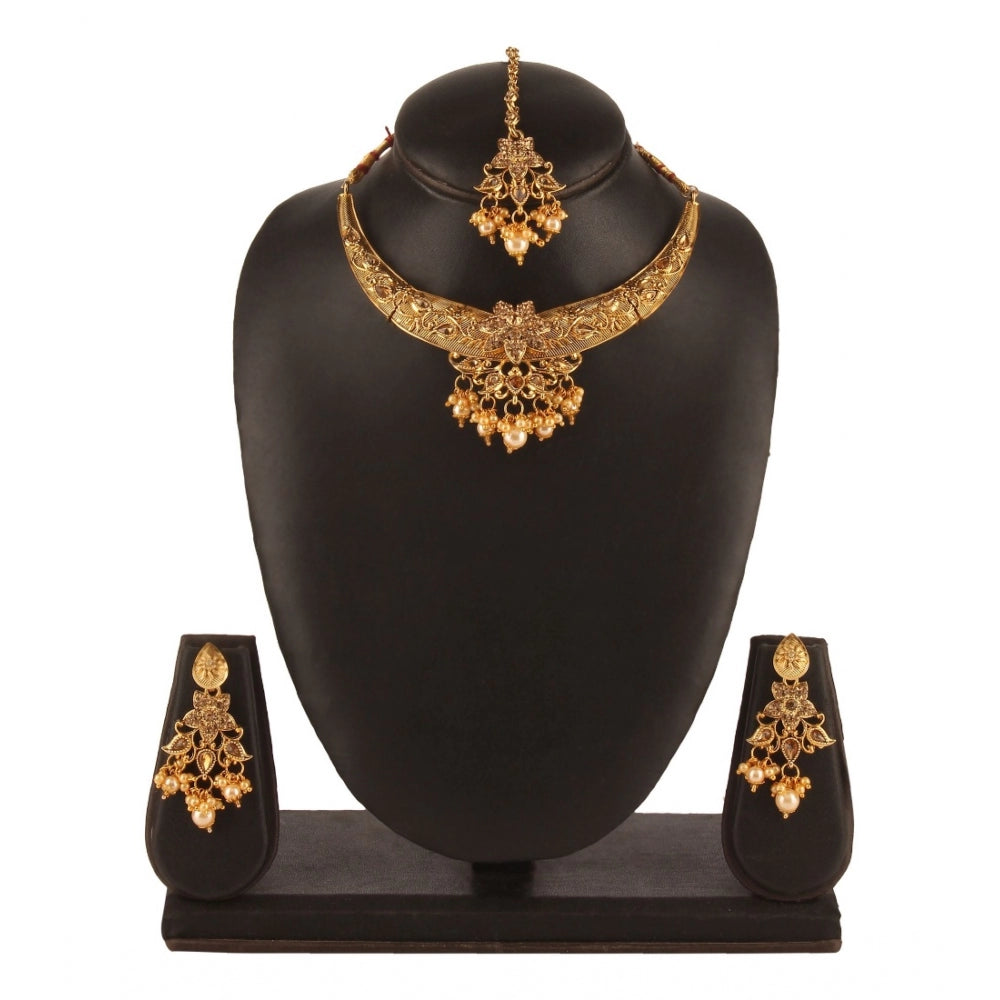 Women's Rose Gold Plated Alloy Necklace &amp; Earings Set (Gold)